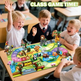 HOGOKIDS 23 Animals Zoo Building Set with Play Mat - Zoo Board Game with 2 Dice, 4 Animal Cars Toys, 9 Pack Party Favors for Kids Classroom Prizes Fillers Goodie Bag, Birthday Gifts for Boys Girls 6+