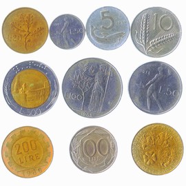 10 Mixed Italy Italian Coins Lira Lire Repubblica Italiana 1946-2001 Pre-Euro Coins. Perfect Choice For Your Coin Bank, Coin Holders And Coin Album