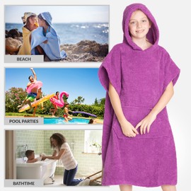 CityComfort Hooded Towel Poncho for Children, Bath Robe for Changing with Pockets, Bath Poncho Made from 100% Cotton, Ideal for Holidays, Swimming, Surfing, Beach, Bath - pink