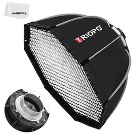 AMBITFUL 25.6inch / 65 cm Portable Octagon Umbrella Softbox, Quick Installation Softbox with Honeycomb Grid for Studio Strobe Outdoor Photography, Bowens Mount Compatible