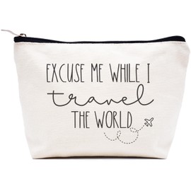 LIBIHUA Excuse Me while I Travel the World,World Traveler Gifts,Vacation Gifts,Adventure Gifts,Gift for Traveler,Funny Travel Lovers Christmas Gifts-Makeup Bag Cosmetic Bag Travel Pouch