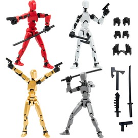 Gmajdar 4PCS Assembled Titan T13 Action Figures Set - Robot Action Figure Fidget Toys for Boys Lucky Dummy Nova N13 Anime Figures with Multi Movable Joints Toys for Kids (Golden+Grey+White+Red)