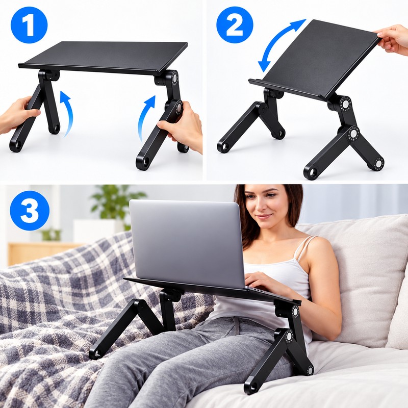 Folding Aluminum Laptop Table with Dual Cooling Fans, Adjustable Notebook