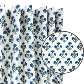 ATOSII 100% Cotton Single Panel Floral Block Print Curtain, Easy Hanging with Rod Pocket & Loop, Living Room, Dining Room, Bedroom Light Filtering Boho Curtains, Set of 1, 60"W X 84"L, Gulbahar Blue