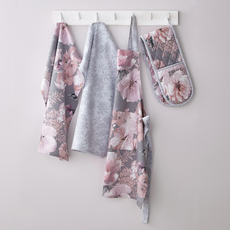 Catherine Lansfield Kitchen Dramatic Floral Cotton Double Oven Glove Grey