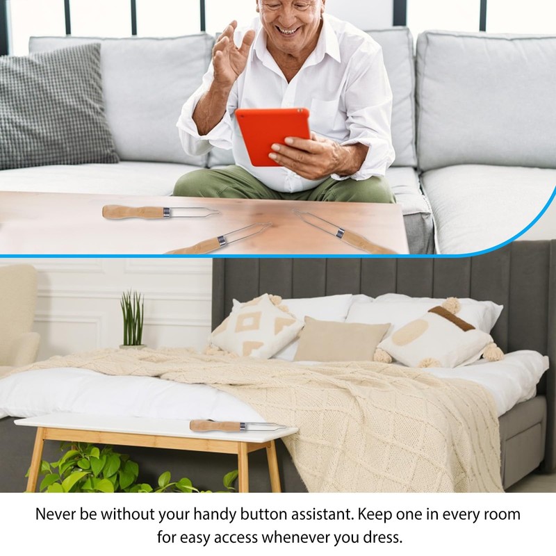 3-Pack Button Hook Assist Device with Easy-Grip Wooden Handle for