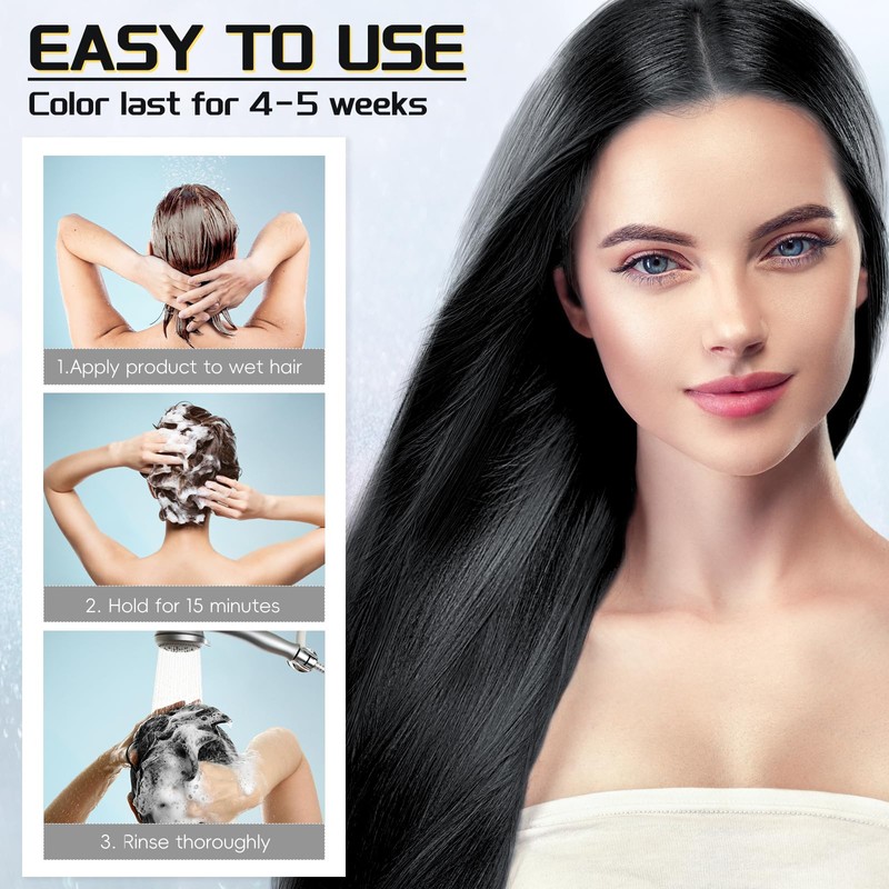 Schwarzes Haarfärbeshampoo für graues Haar, semi-permanentes Haarfärbeshampoo für Frauen und