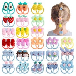 OT-NVWOZR 50PCS Girls Hair Ties, Elastic Hair Bands for Kids, Cute Hair Accessories Hair Bows Ponytail Holders Toddlers Colorful Hair Rope Cartoon Decoration Gifts Flower Animal Fruit