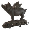 Ebros Gift Cast Iron Whimsical Flying Pig Angel 3-Peg Wall