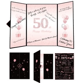 ONANNA 50th Birthday Decorations for Women: 1975 50th Birthday Guest Book Signature Board Alternative Jumbo Card, Turning 50 Years Old Birthday Gifts Keepsake for Her, 50 th Bday Decor Supplies