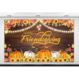 Nepnuser Happy Friendsgiving - Telón de fondo para fotomatón, cosecha de otoño, decoración de fiesta de amigos, hojas de arce, girasol, suministros de decoración de pared (7 x 5 pies)