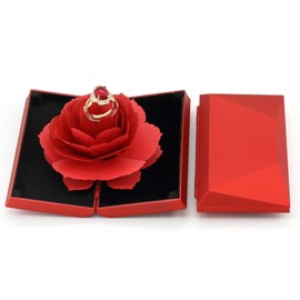 Rose Flower Engagement Ring Box 3D Pop Up Rose Ring Box Engagement Ring Box Rose Ring Box for Wedding Rings Engagement Ring Valentine's Day Anniversary Marriage Proposal Decoration, 13 x 7.4 x 2.6 cm,