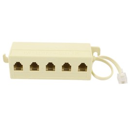 uxcell 6P4C RJ11 5 Way Telephone Splitter, RJ11 6P4C Male to 5 Female Outlet Ports Sockets, Modular Jack Phone Line Adapter Cord Connector Cable for Telephone, Landline, Fax, Beige
