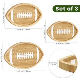 Aodaer 3 Pieces Football Shaped Pine Serving Tray Reusable Tailgate Wooden Serving Platter Game Day Football Serveware Snack Trays for Charcuterie Cheese Bread Fruit Food Dish Game Party Decorations