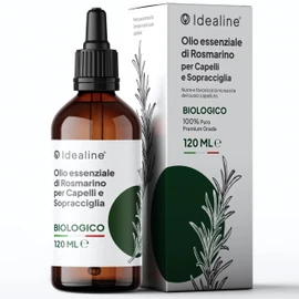 Idealine Rosmarinöl für die Augenbrauen, 120 ml, 100 % biologisch und natürlich mit Kokos- und Jojobaöl, nährt und stimuliert das Wachstum der Kopfhaut, verhindert Ausfallen, hergestellt in Italien