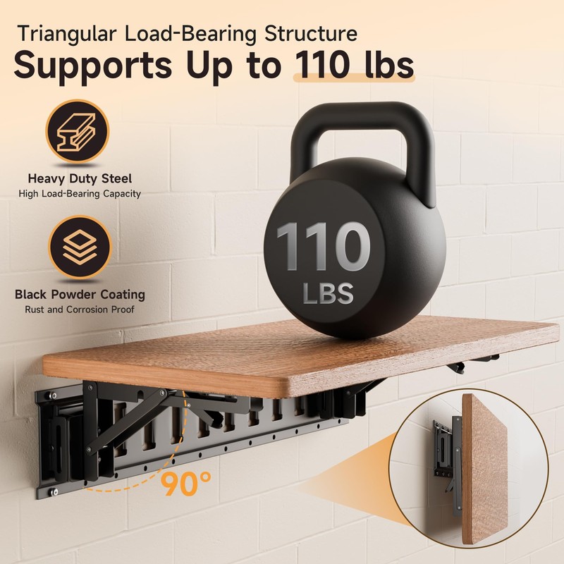 2 Pack E Track Folding Shelf Brackets - 8 Inches