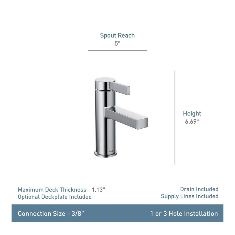 Moen Beric Chrome Modern One-Handle Single Hole Bathroom Faucet with