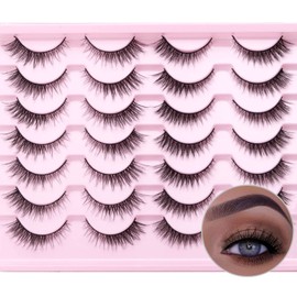 Eyelashes Faux 3D Mink Lashes Cat Eye Lashes Wispy Full Volume Fox Eye Lash Natural Look Lashes Like Lash Extension Lift Effect Lashes Pack 14 Pairs By SQYlashes