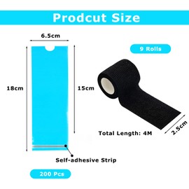 JDCMEI Tattoo Machine Covers with Grip Tapes, Pack of 200 Disposable Tattoo Pen Machine Covers and 9 Tattoo Grip Tapes, Tattoo Pen Bags for Tattoo Artist Tattoo Supplies