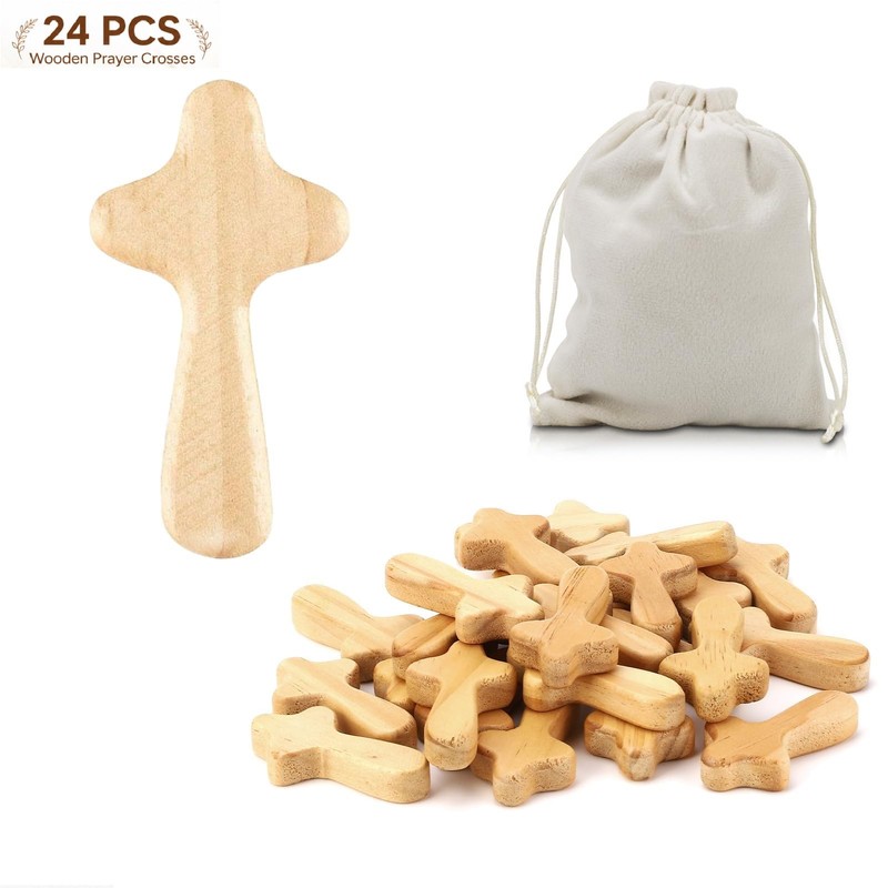 Small Wooden Crosses, 24 Pieces Holding Cross, 2.36in Portable Prayer