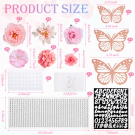 Dinifee 2025 Graduation Cap Decoration Kit Include 24 Assorted Flower Heads LED String Lights 12 Pcs 3D Butterfly Stickers Adhesive Rhinestones 5 Sheet Glitter Alphabet Stickers, Adhesive Dot