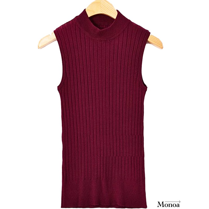 Monoa Women's Sweater, Elegant, Beautiful Lines, Sleeveless, High Neck, Knit,