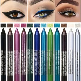 12 Colour Eyeliner Water Sweat Resistant High Shine Pearl Smoky Punk Goth Eyeliner Back To School (Free Sharpener) Lipliner Makeup Cosmetic