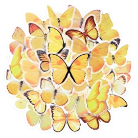 40Pcs Yellow Transparent Butterfly Stickers, PET Vintage Butterfly Decorative Decals for Scrapbook Crafts DIY Arts Bullet Journals Junk Journal Planners Phone Cases