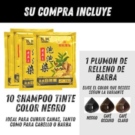 10pcs Men's Tinte para cabello y Barba en Shampoo. Coloración para hombre, 100% cobertura de canas + Plúmon Barba de regalo (Cafe Oscuro)