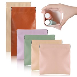 Heclia Small Pouches for Purse 6PCS Make Up Bags for Purse No Zipper Self-Closing Makeup Pouch Portable Mini Travel Bag Pu Leather Pouch Cosmetic Accessories Organizer for Lipsticks Headphones Jewelry