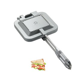 Campingmoon Campfire Sandwich Maker Camping BreadToaster Aluminum Hot Sandwich Stovetop Grill Pan Campfire Pie Cooking Equipment (Sliver)