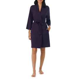 Nautica Womens Soft Robe - Above Knee 3/4 Length Sleeve Lightweight Robe - Cotton Knit Jersey Sleepwear and Loungewear - Eggplant - Large