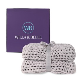 Willa and Belle Gray Chunky Knit Luxury Throw Blanket, Soft Handwoven Thick Knit Blanket for Couch or Bed, Cozy Decorative Knitted Blanket, 50x60