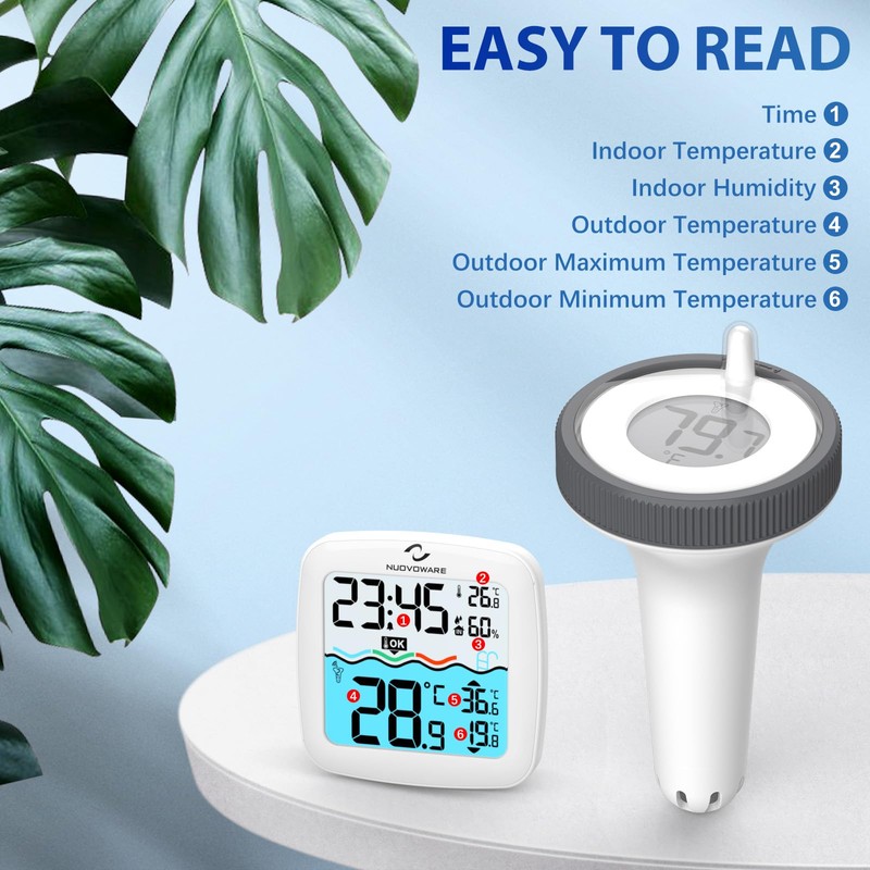 Nuovoware Digital Floating Pool Thermometer, Wireless Thermometer with Easy Read