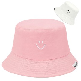 Durio Foldable Fishing Hat Cotton Bucket Hat Sun Hat for Men and Women SmileyWorld Fishing Hat Summer Hat Travel, pink white, Unit size
