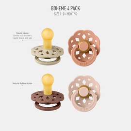 BIBS Boheme Soothers Pack of 4 BPA-Free Cherry Shape Nipples Natural Rubber/Latex Made in Denmark Size 1/2 (0-6 Months / 6-18 Months) (Pack of 4) Vanilla Mix