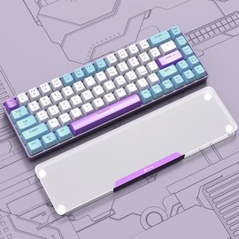 Acrylic Gaming Keyboard Wrist Rest,Clear Ergonomic Palm Rest with Anti-Slip Base,Customized Metal CNC Aluminum Alloy Logo for Compact 60% Computer Keyboard,Office,Home,Laptop,Mac,Easy Typing-Purple