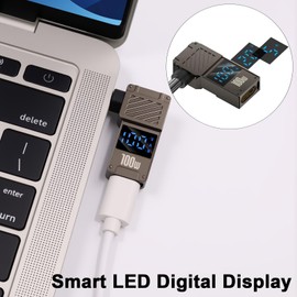 Poyiccot DC 5.5x1.7mm Power Plug, USB C Female to DC 5.5x1.7mm Power Adapter, 90 Degree, LED Digital Display, 100W Output 20V 5A Charger Connector for Laptop,1-Pack