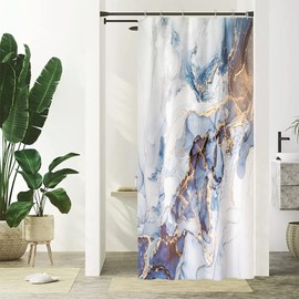 Shower Curtain Marble Blue, Uiiooazy Shower Curtain Abstract Grey Gold Marbled Modern Shower Curtain Anti Mould Waterproof Polyester Fabric Washable Bathroom Curtain with 10 Hooks for Bathroom 150 W x