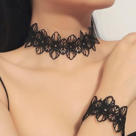 TseanYi Black Lace Choker Necklace Gothic Tattoo Choker Lace Necklace Vintage Wide Lace Choker Hollow Flower Lace Choker Necklace Chain Party Wedding Lace Choker Jewelry