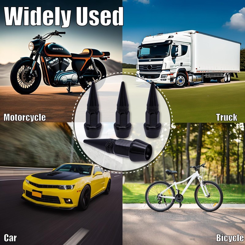 MEAJOO 4PCS Spiked Style Tire Valve Stem Caps, Universal Aluminium