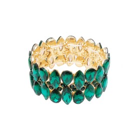 chaoyite Women's Statement Stretch Bangle Wide Teardrop Marquise-Shape Crystal Elastic Bracelet Art Deco Bridal Jewelry (emerald green-gold tone)