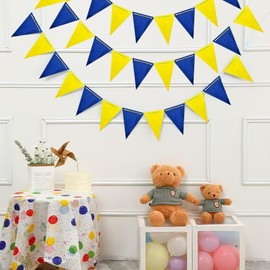 Yellow and Navy Blue Pennant Banner,Paper Triangle Bunting Flags for Baby Shower Kids Birthday Graduation Wedding Hanging Party Decoration（36pcs）