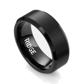 The Ridge Tungsten Rings For Men - Mens Wedding Band - Strong, Durable, and Scratch-Resistant Beveled Ring With Silicone Band - Royal Black - 8.5