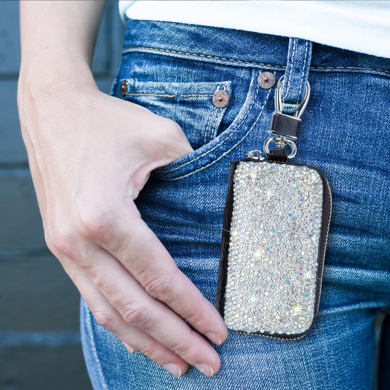 eing Bling Crystal Car Key Case Genuine Leather Auto Smart