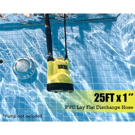 6699 1”x 25FT Discharge Pool Hose PVC Lay Flat Backwash Hose with Clamps Easy to Connect to Pump for Water Drainage