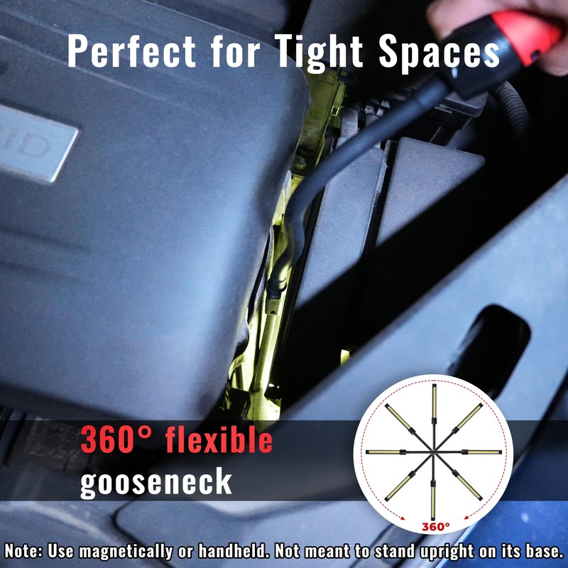 LED Work Light with Flexible Gooseneck for Tight Spaces, 800LM