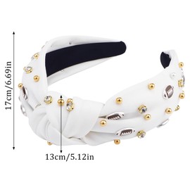 Bumlofa Haarreif Weiß Haarreifen Damen, Haarreif Breit mit Football-Motiv und Strass-Dekoration, Stylischer Stirnband für Damenmode