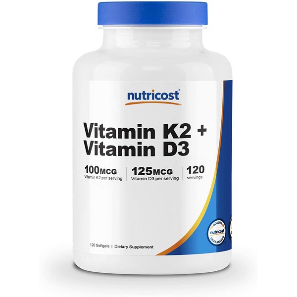 Nutricost Vitamin K2 (MK7) (100mcg) + Vitamin D3 (5000 IU) 120 Softgels - Gluten Free and Non-GMO