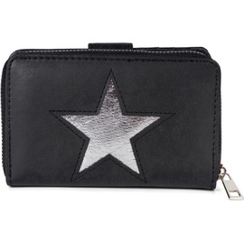 styleBREAKER Purse with Star Cutout in Metallic or Sequin Look, All-Round Zip, Purse, Ladies 02040076, Colour:Black/Silver Metallic